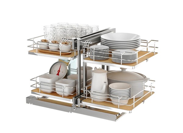 Rev-A-Shelf - 18" New Elite Maple Pullout Soft-Close Two-Tier Solid Bottom Pull-Slide-Pull