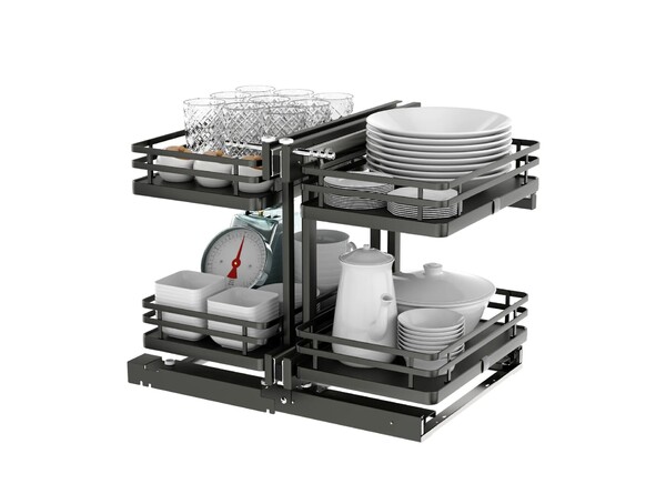 Rev-A-Shelf - 18" Orion Gray Pullout Soft-Close Two-Tier Wire Solid Bottom Pull-Slide-Pull
