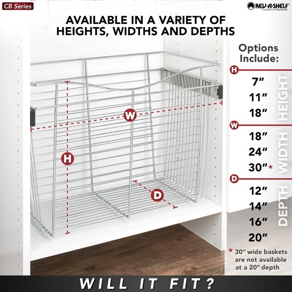Rev-A-Shelf - 18"W x 12"D x 7"H - Chrome Wire Basket Pullout for Closet