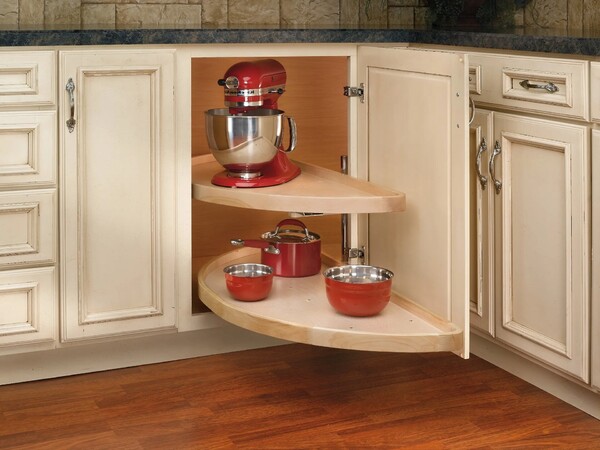 Rev-A-Shelf - 18" x 38" Lazy Susan Half-Moon Wood 2 Shelf (Pivot and Slide)