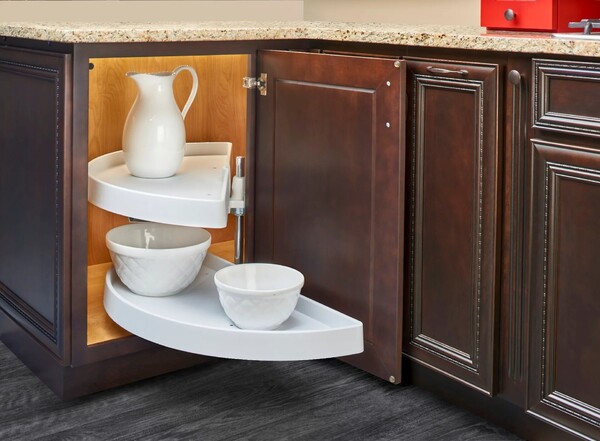 Rev-A-Shelf - 19-1/4" x 39" White Lazy Susan Half-Moon 2 Shelf (Pivot and Slide)