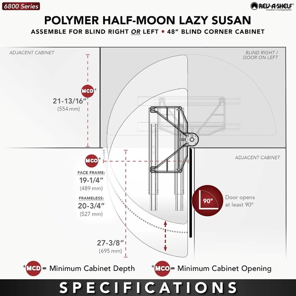 Rev-A-Shelf - 19-1/4" x 39" White Lazy Susan Half-Moon 2 Shelf (Pivot and Slide)