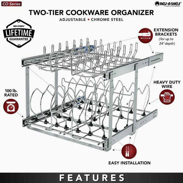 Rev-A-Shelf - 20-3/4" x 22" Base Cabinet Pullout 2 Tier Cookware Organizer