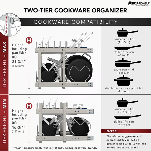 Rev-A-Shelf - 20-3/4" x 22" Base Cabinet Pullout 2 Tier Cookware Organizer with Soft-Close Slides