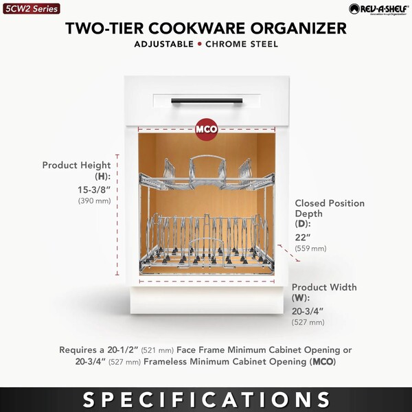 Rev-A-Shelf - 20-3/4" x 22" Base Cabinet Pullout 2 Tier Cookware Organizer with Soft-Close Slides