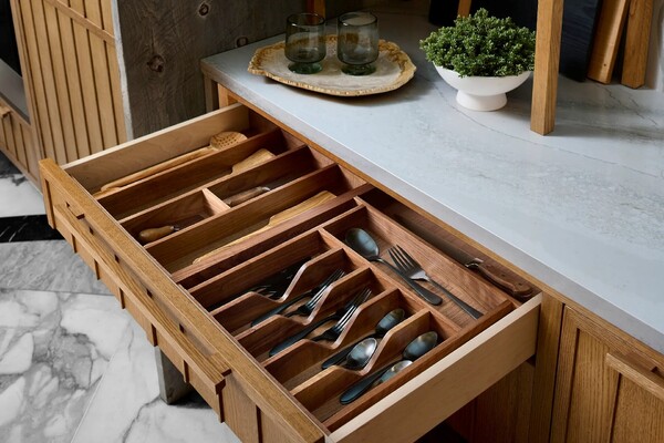 Rev-A-Shelf - 21-1/8" Walnut Cut-To-Size Insert Wood Cutlery Organizer for Drawers