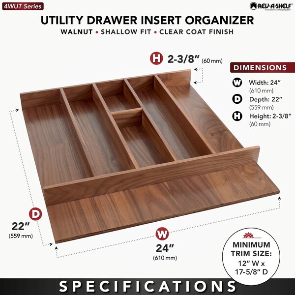 Rev-A-Shelf - 21-1/8" Walnut Cut-To-Size Insert Wood Utility Organizer for Drawers
