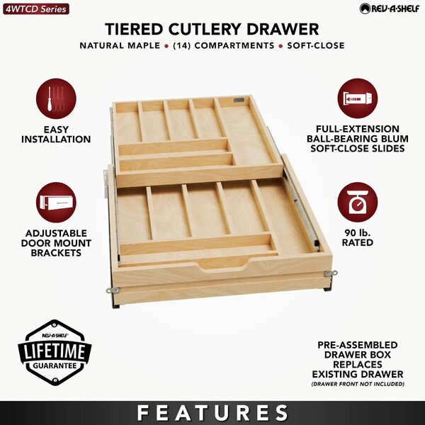 Rev-A-Shelf - 21" Opening - Complete System Two-Tier Soft-Close Cutlery Organizer