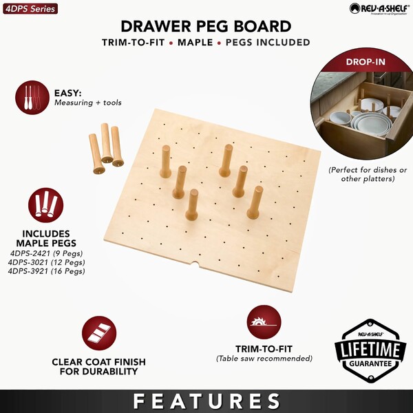 Rev-A-Shelf - 24" Maple Cut-To-Size Insert Peg System for Drawers