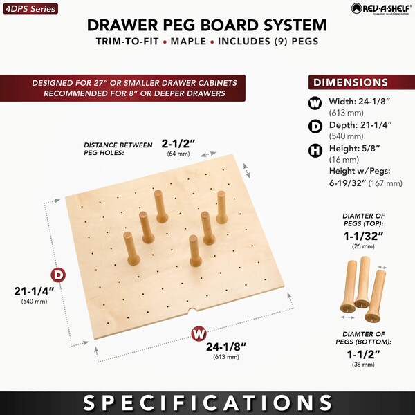 Rev-A-Shelf - 24" Maple Cut-To-Size Insert Peg System for Drawers