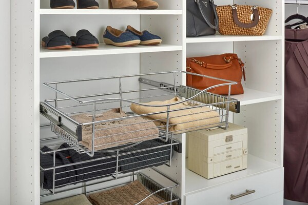 Rev-A-Shelf - 24"W x 12"D x 7"H - Chrome Wire Basket Pullout for Closet