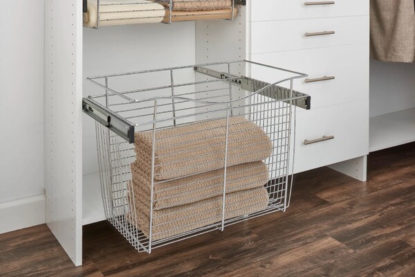 Rev-A-Shelf - 24"W x 14"D x 18"H - Satin Nickel Wire Basket Pullout for Closet