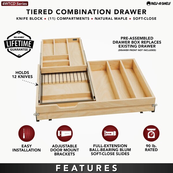 Rev-A-Shelf - 28-1/2" Opening - Complete System Two-Tier Cutlery Organizer