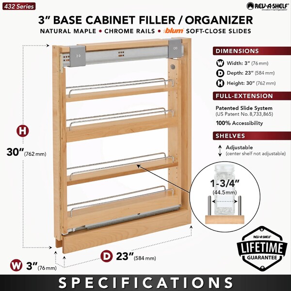 Rev-A-Shelf - 3" Filler Pullout Organizer with Blumotion Soft-Close