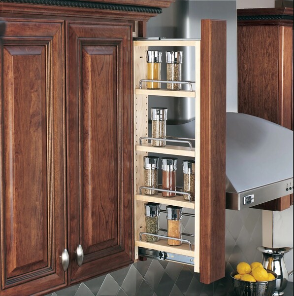 Rev-A-Shelf - 3" x 36" Soft-Close Filler Pullout Organizer with Wood Adjustable Shelves Wall Accessories