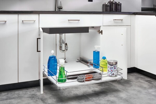 Rev-A-Shelf - 33" Orion Gray Undersink Pullout U-Shape Basket w/ Soft-Close