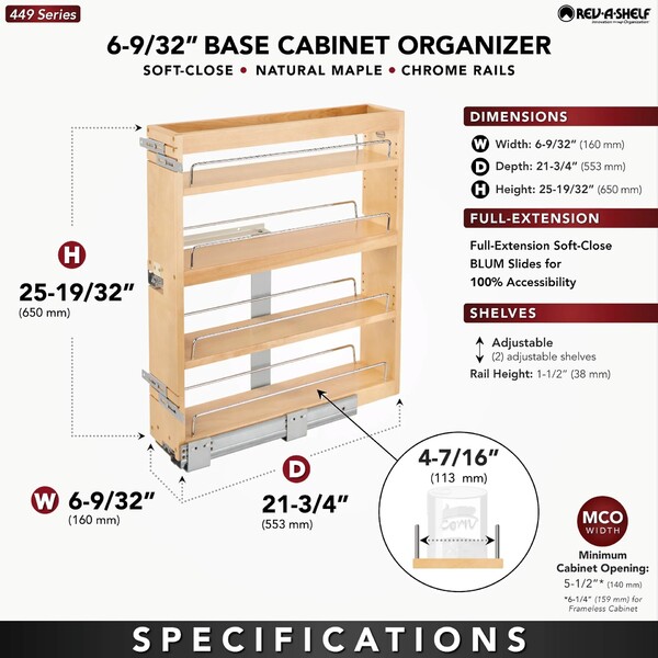 Rev-A-Shelf - 5" Bottom Mount Base Cabinet w/ Blumotion Soft-Close