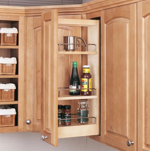 Rev-A-Shelf - 5" Cabinet Pullout Organizer with Wood Adjustable Shelves Wall Accessories