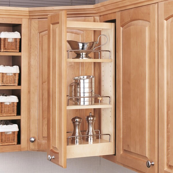 Rev-A-Shelf - 5" Cabinet Pullout Organizer with Wood Adjustable Shelves Wall Accessories