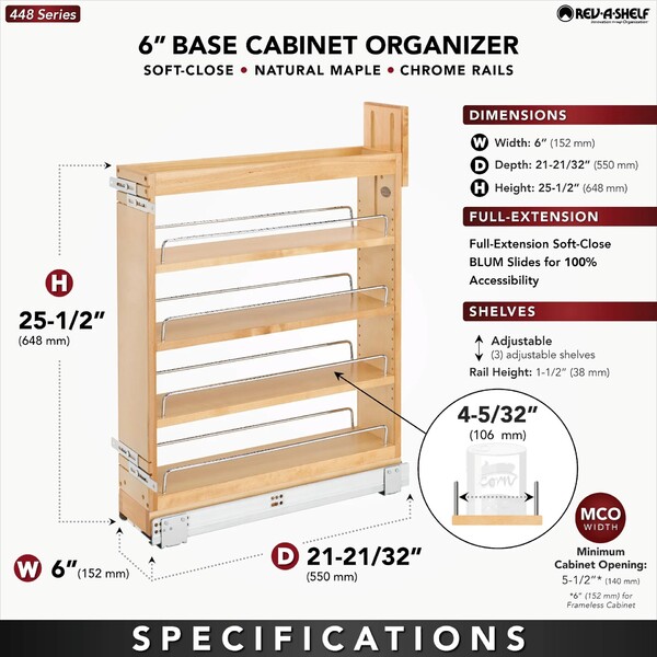 Rev-A-Shelf - 5" Maple Base Cabinet Pullout Organizer with Blumotion and Servo Drive