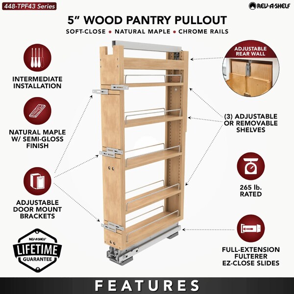 Rev-A-Shelf - 5" x 43" Maple Pullout Wood Tall/Pantry Accessories
