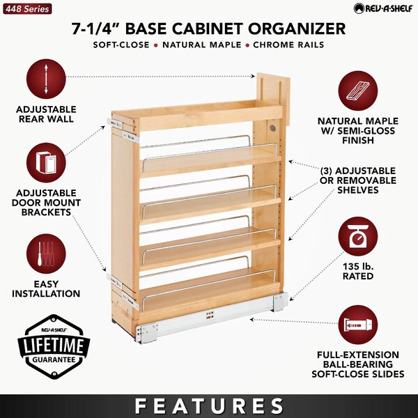 Rev-A-Shelf - 6-1/2" Maple Base Cabinet Pullout Organizer with Blumotion Soft-Close