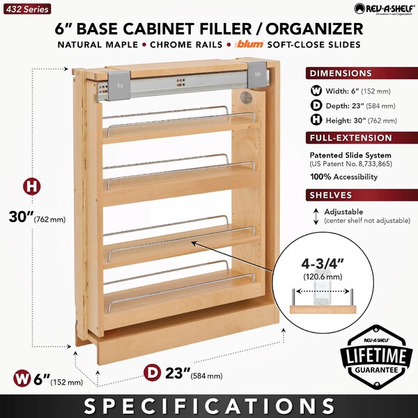 Rev-A-Shelf - 6" Filler Pullout Organizer with Blumotion Soft-Close