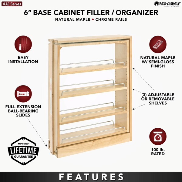 Rev-A-Shelf - 6" Filler Pullout Organizer with Wood Adjustable Shelves
