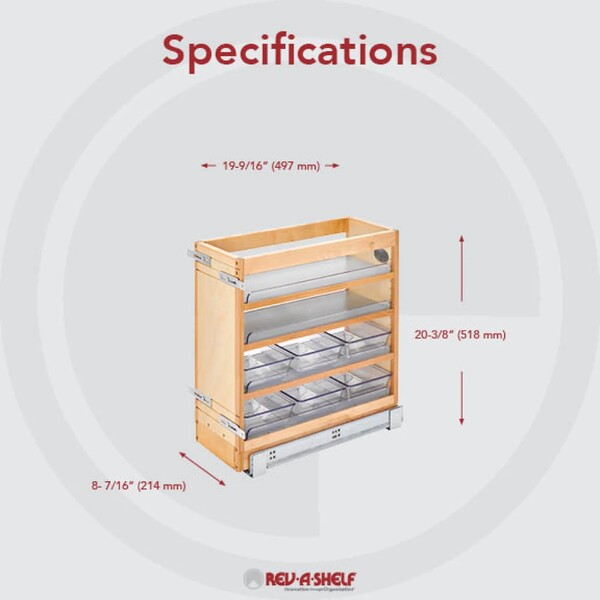 Rev-A-Shelf - 8-1/2" x 20-1/4" Maple Cabinet Pullout Soft-Close Organizer with Wood Adjustable Shelves and Bins