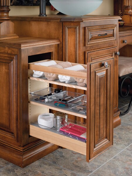 Rev-A-Shelf - 8-1/2" x 25-1/2" Maple Cabinet Pullout Soft-Close Organizer with Wood Adjustable Shelves and Bins