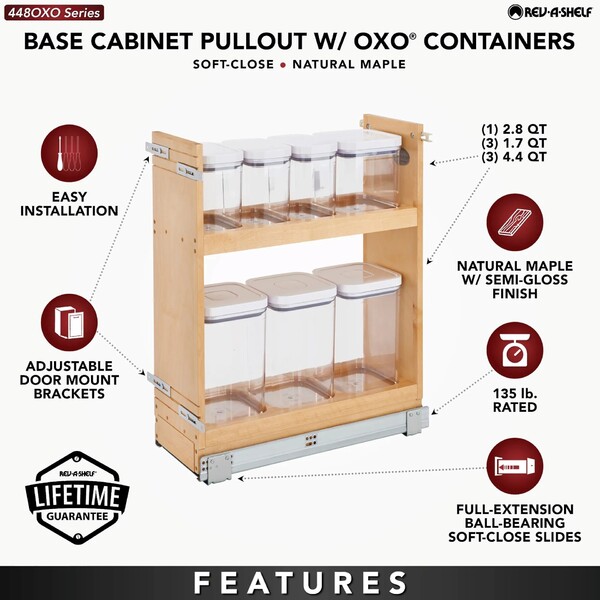 Rev-A-Shelf - 8" Base Cabinet Pullout OXO Storage Organizer with Blumotion Soft Close