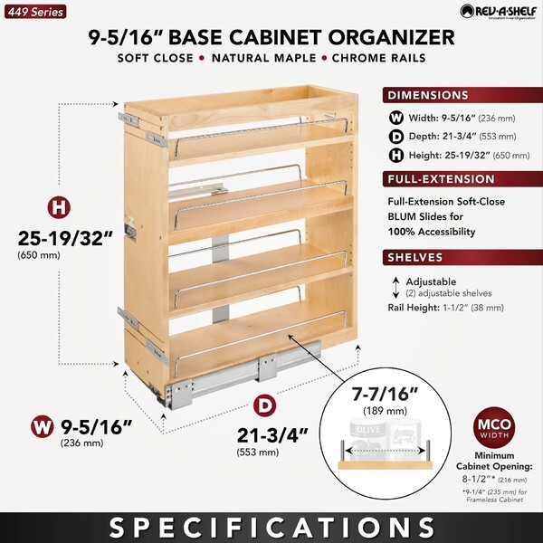 Rev-A-Shelf - 8" Bottom Mount Base Cabinet w/ Blumotion Soft-Close