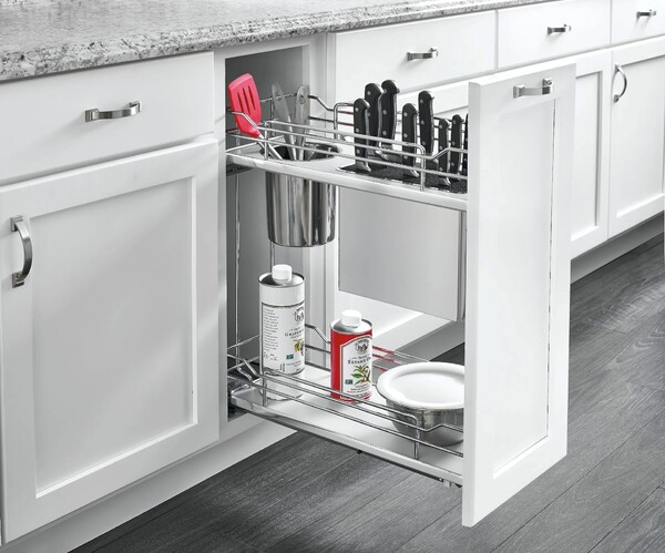 Rev-A-Shelf - 8" Gray Base Cabinet Pullout Knife/Untensil Organizer with Blumotion Soft-Close