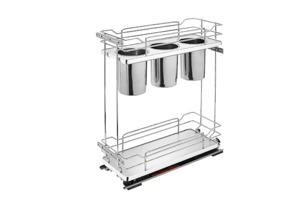 Rev-A-Shelf - 8" Gray Base Cabinet Pullout Utensil Organizer w/Soft-Close