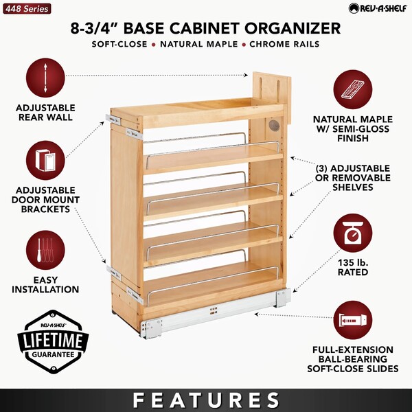 Rev-A-Shelf - 8" Maple Base Cabinet Pullout Organizer with Blumotion Soft-Close