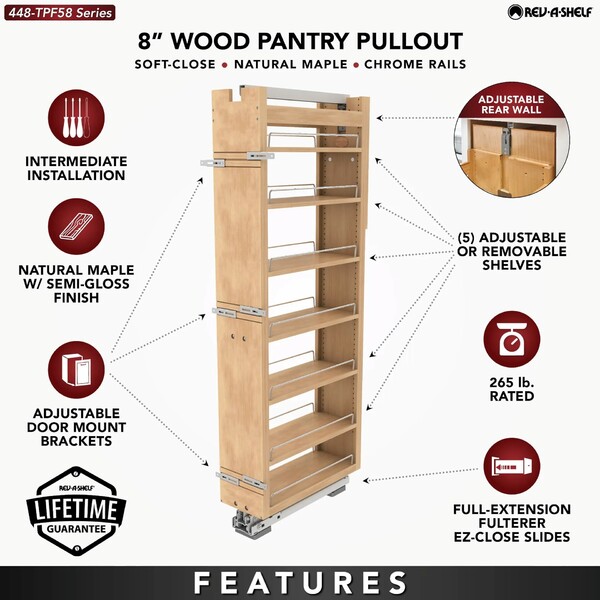 Rev-A-Shelf - 8" x 58" Maple Pullout Wood Tall/Pantry Accessories