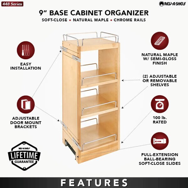 Rev-A-Shelf - 9-1/2" Cabinet Pullout Organizer with Soft-Close Wall Accessories