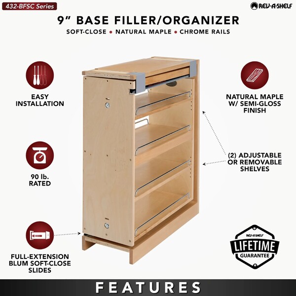 Rev-A-Shelf - 9" Filler Pullout Organizer with Blumotion Soft-Close
