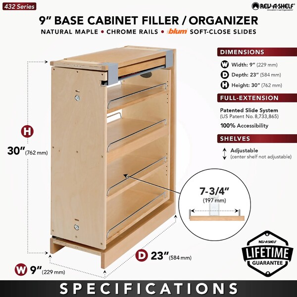 Rev-A-Shelf - 9" Filler Pullout Organizer with Blumotion Soft-Close