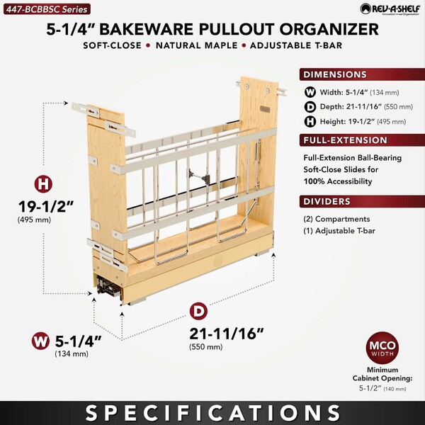 Rev A Shelf - Base Cabinet Pullout w/ Tray Divider/Foil Wrap Holder Soft Close Ball Bearing