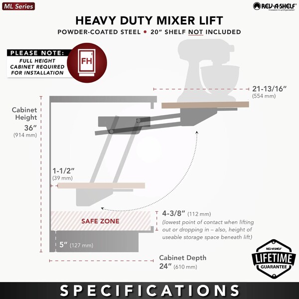 Rev-A-Shelf - Mixer/Appliance Lift Soft-Close Mechanism without Shelf