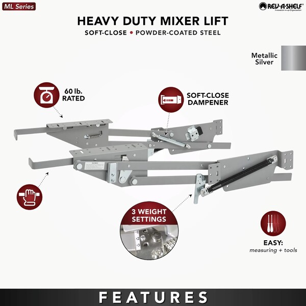 Rev-A-Shelf - Mixer/Appliance Lift Soft-Close Mechanism without Shelf