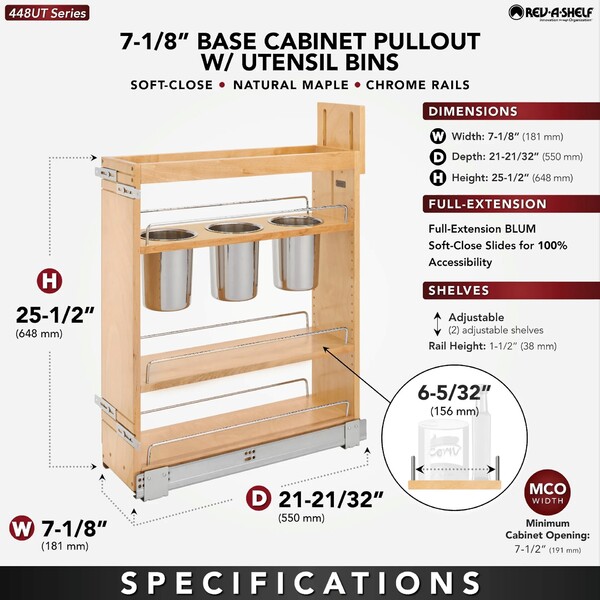 Rev-A-Shelf - (NEW) 6 1/2" Base Cabinet Pullout w/Utensil Bins