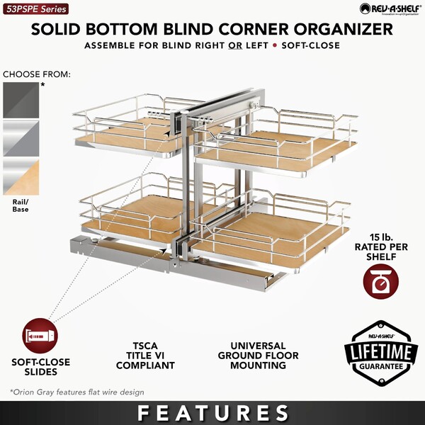 Rev-A-Shelf -  New Elite 15" Maple Pullout Soft-Close Two-Tier Solid Bottom Pull-Slide-Pull