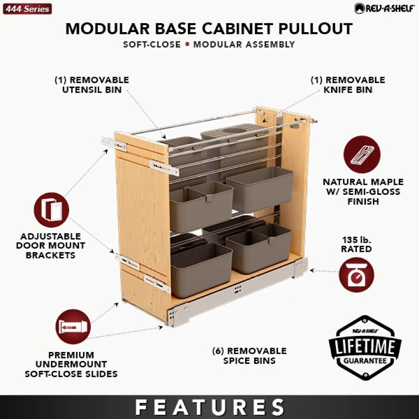 Rev-A-Shelf - Wood Base Cabinet Modular Pullout Organizer w/ Soft Close