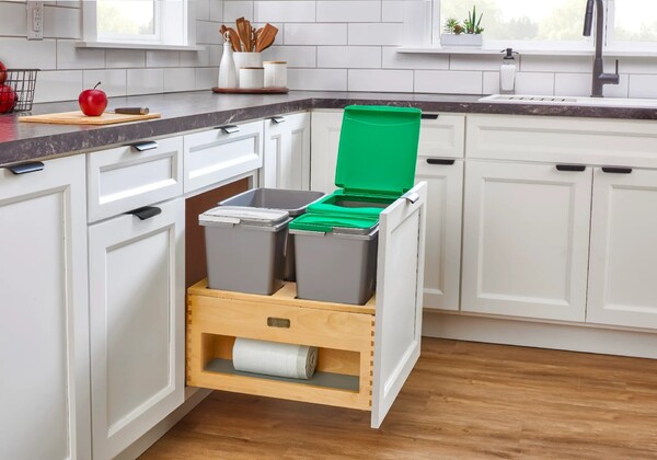 Rev-A-Shelf - Wood Bottom Mount Dbl 35 Qt. & Dbl 8L Organic Waste Center w/ Storage Space, SC
