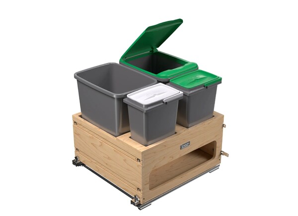 Rev-A-Shelf - Wood Bottom Mount Dbl 35 Qt. & Dbl 8L Organic Waste Center w/ Storage Space, SC