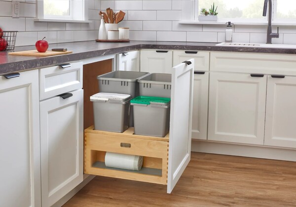 Rev-A-Shelf - Wood Bottom Mount Dbl 50 Qt. & Dbl 8L Organic Waste Center w/ Storage Space, SC