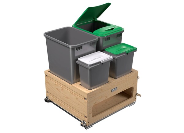 Rev-A-Shelf - Wood Bottom Mount Dbl 50 Qt. & Dbl 8L Organic Waste Center w/ Storage Space, SC