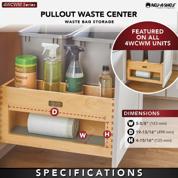 Rev-A-Shelf - Wood Bottom Mount Dbl 50 Qt. & Dbl 8L Organic Waste Center w/ Storage Space, SC